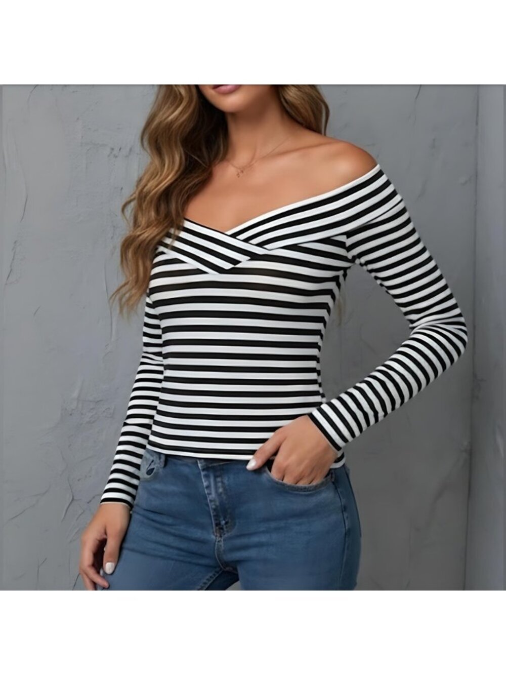 Striped Print Off Shoulder Tee